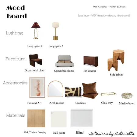 Main Residential - master bedroom Interior Design Mood Board by Antoniette on Style Sourcebook