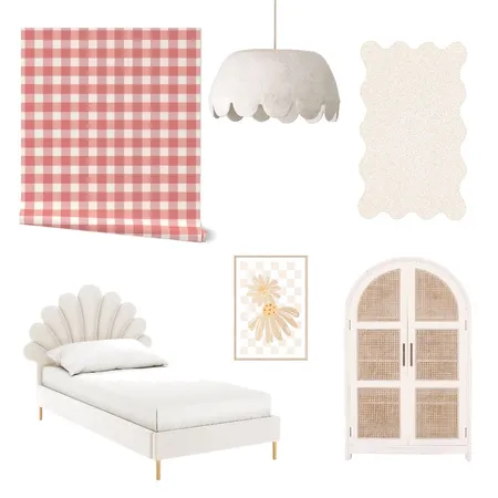 Cottagecore Gingham Pink Wallpaper for Teen Girl Room Interior Design Mood Board by ashclarkart on Style Sourcebook