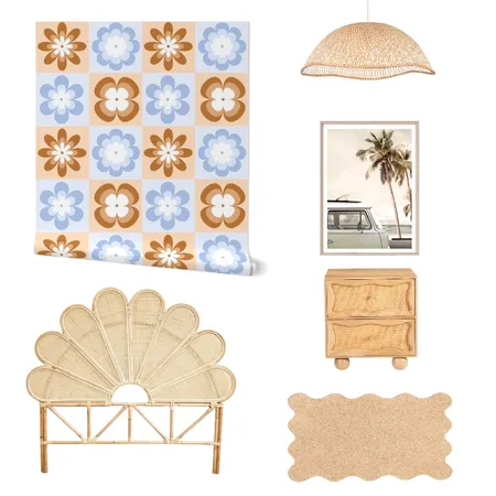 Retro 60s Floral Checkerboard Wallpaper for Dorm Room Decor Interior Design Mood Board by ashclarkart on Style Sourcebook