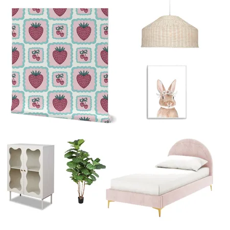 Preppy Strawberries and Cherries Wallpaper for Girl’s Room Decor Interior Design Mood Board by ashclarkart on Style Sourcebook