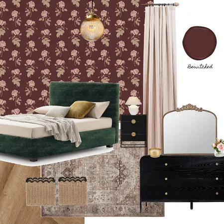 Moody Vintage Rose Wallpaper bedroom Interior Design Mood Board by brittanypolatisdesign