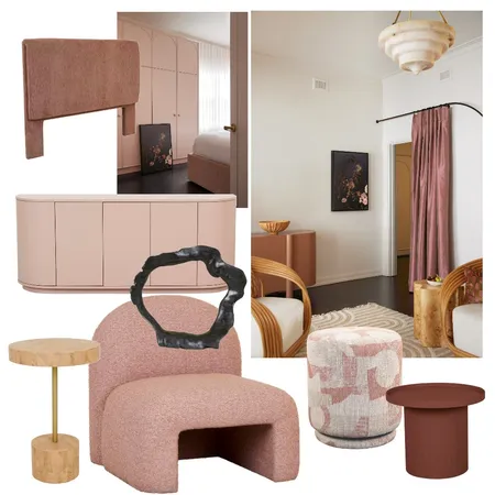 pale pink, burgundy and black living/bed Interior Design Mood Board by Austin Bloom
