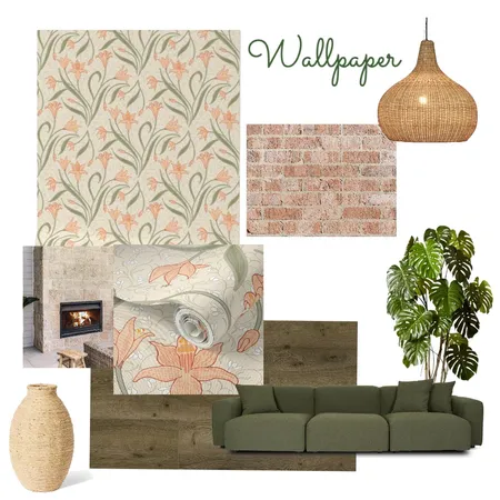 Wallpaper in Peach coral easter lily trailing with carpet of white snowdrops in spring Interior Design Mood Board by jowilldesign