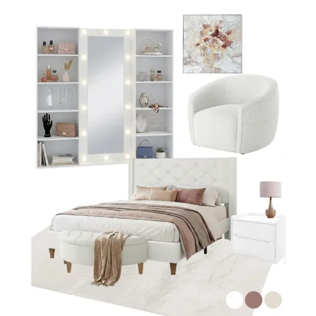 Modern White Bedroom Suite with Bouclé Accent Chair & LED Vanity Interior Design Mood Board by Luxo Living on Style Sourcebook