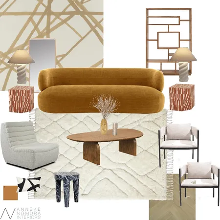 Contemporary Mid-Century Living Room Interior Design Mood Board by ANNEKE NOMURA INTERIORS