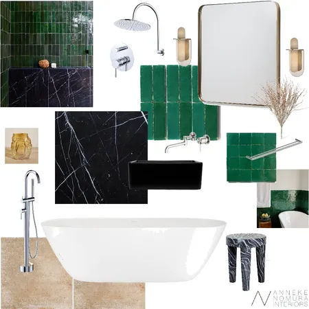 Jade Green Zellige Tile and Black Marble Bathroom Interior Design Mood Board by ANNEKE NOMURA INTERIORS on Style Sourcebook