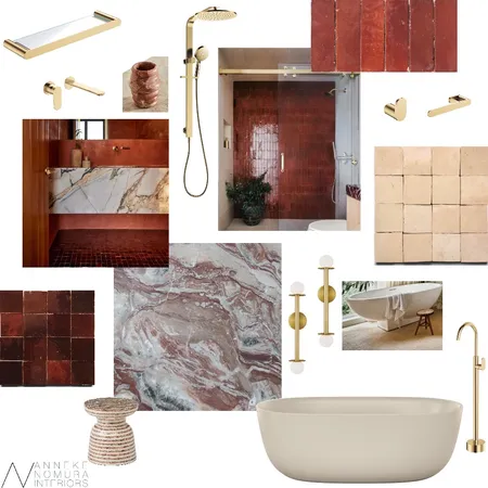 Terra Rose / Burnt Sugar / Natural Zellige Tiles Bathroom Interior Design Mood Board by ANNEKE NOMURA INTERIORS