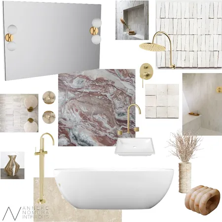 Soft Palette / Pink Marble Vanity Bathroom Interior Design Mood Board by ANNEKE NOMURA INTERIORS