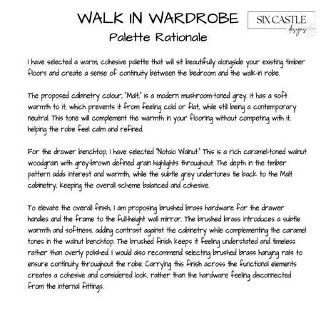 WHEELER - Palette Rationale for WIR Interior Design Mood Board by Six Castle Designs on Style Sourcebook