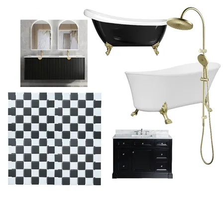 Black white and gold bath Interior Design Mood Board by MichelleGoldsmith