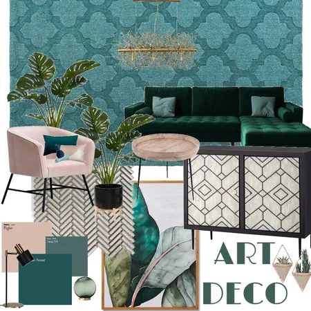 Art Deco in Green and Pink Interior Design Mood Board by Design by Gosiq