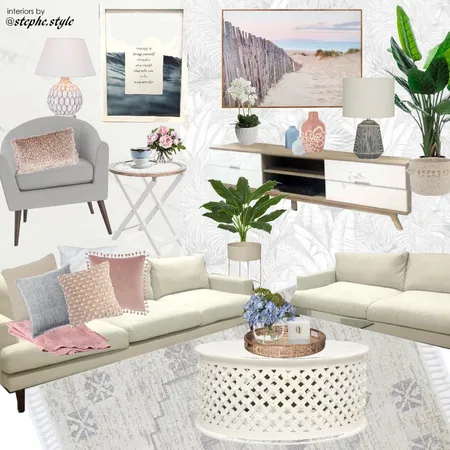 living room blue pink white Interior Design Mood Board by stephc.style