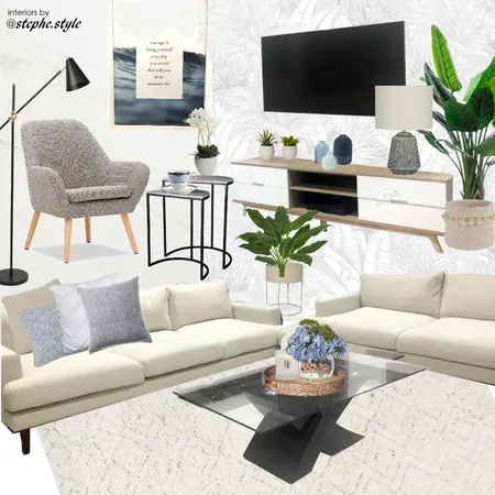 living room blue with tv Interior Design Mood Board by stephc.style