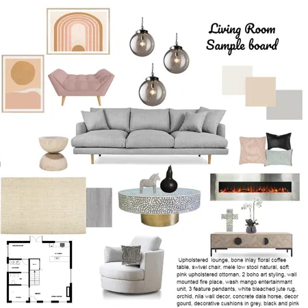 Sample Board Living Room Interior Design Mood Board by Danche