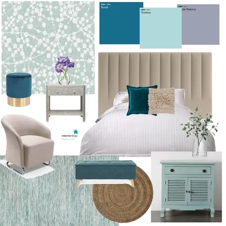 Teal and lavender bedroom Interior Design Mood Board by interiorology