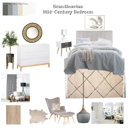 Scandinavian Mid-Century Bedroom Interior Design Mood Board by andreia