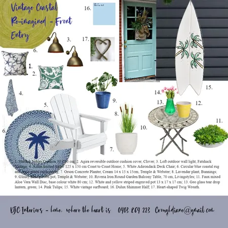 Vintage Coastal Reimagined Front Facade Interior Design Mood Board by Mz Scarlett Interiors on Style Sourcebook