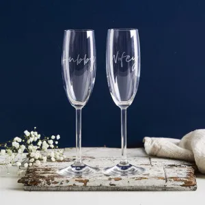 Personalised couple's wedding Champagne glasses (set of two) by Lottie & Liv, a Champagne Glasses for sale on Style Sourcebook