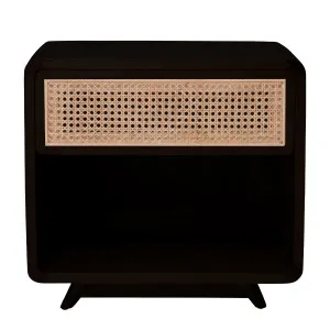 Willow Bedside Table 60cm in Mangowood Black / Rattan by OZ Design, a Side Table for sale on Style Sourcebook