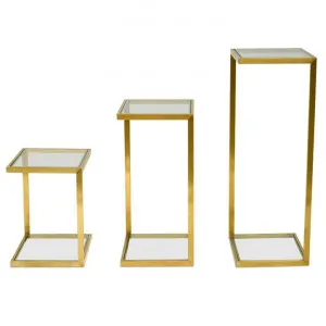 Set of 3 Luke Glass Side Table - Gold Base - Last One by Interior Secrets - AfterPay Available by Interior Secrets, a Side Table for sale on Style Sourcebook