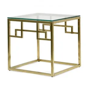 Anderson Side Table - Glass Top - Brushed Gold Base by Interior Secrets - AfterPay Available by Interior Secrets, a Side Table for sale on Style Sourcebook