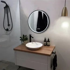 Sphere Matt Black Framed Round LED Mirror - 60cm / 80cm 600mm None by Luxe Mirrors, a Illuminated Mirrors for sale on Style Sourcebook