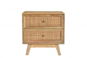 Tulum Mango Wood and Rattan Bedside Table - 2 Drawer by null, a Bedside Tables for sale on Style Sourcebook