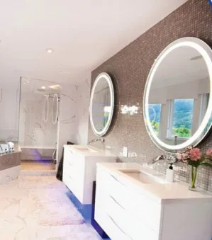 Backlit Round Bathroom Mirror with Border 61cm - (Cool Light) or (Warm Light) 610Ã Cool Light by Luxe Mirrors, a Illuminated Mirrors for sale on Style Sourcebook