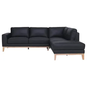 Dante 2.5 Seater Sofa + Chaise RHF in Leather Black by OZ Design, a Sofas for sale on Style Sourcebook