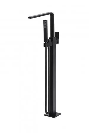 Meir | MATTE BLACK SQUARE FREESTANDING BATH SPOUT AND HAND SHOWER by Meir, a Bathroom Taps & Mixers for sale on Style Sourcebook