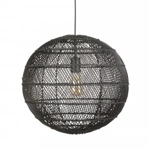 Fiorentino Singapore Round Rattan Pendant Light Edison Screw (E27) Black by Fiorentino, a Pendant Lighting for sale on Style Sourcebook