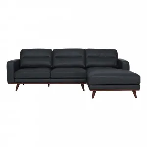 Astrid 2.5 Seater Sofa + Chaise RHF in Leather Slate / Brown Leg by OZ Design, a Sofas for sale on Style Sourcebook