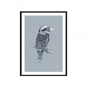 Kookaburra Australian Bird in Wedgewood Blue Fine Art Print | FRAMED Black Boxed Frame A3 (29.7cm x 42cm) by Luxe Mirrors, a Artwork & Wall Decor for sale on Style Sourcebook