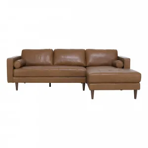 Kobe 3 Seater Sofa + Chaise RHF in Missouri Leather Brown by OZ Design, a Sofas for sale on Style Sourcebook
