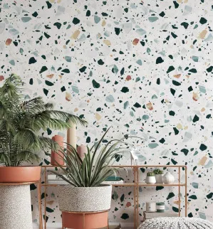 Blue Terrazzo Stone Wallpaper by oliveetoriel.com, a Wallpaper for sale on Style Sourcebook