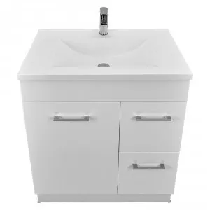 Tannah Vanity 1 Door 2 Drawer 750mm Right Hand Gloss Floor Mount 750mm With Kick 1 Tap Hole | Made From Marble In White By Raymor by Raymor, a Vanities for sale on Style Sourcebook