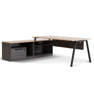 Cuevas 2.2m Left Return Office Desk - Black with Natural Top by Interior Secrets - AfterPay Available by Interior Secrets, a Desks for sale on Style Sourcebook
