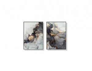 Set of 2 Grey &amp; Gold Marble Abstract Wall Art Canvas 3 sizes available 70cm x 50cm by Luxe Mirrors, a Artwork & Wall Decor for sale on Style Sourcebook