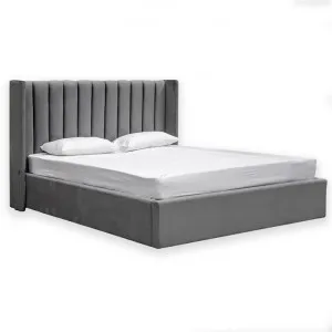 Hillsdale King Bed Frame - Wide Base in Charcoal Velvet by Interior Secrets - AfterPay Available by Interior Secrets, a Beds & Bed Frames for sale on Style Sourcebook