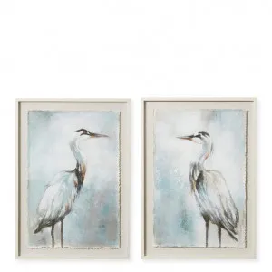 Heron Bird Handpainted Rice Paper Wall Art 2 Assorted - 75 x 3 x 105cm by null, a Painted Canvases for sale on Style Sourcebook