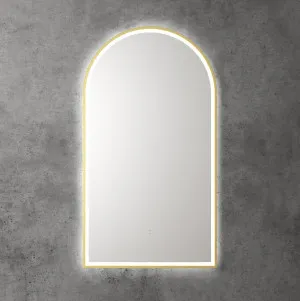 Touchless LED Arch Mirror with Brushed Gold Frame 90cm x 50cm by Luxe Mirrors, a Illuminated Mirrors for sale on Style Sourcebook