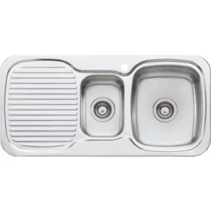 Lakeland 1 & 1/2 Bowl Sink With Drainer Right Bowl 1 Tap Hole | Made From Stainless Steel By Oliveri by Oliveri, a Kitchen Sinks for sale on Style Sourcebook