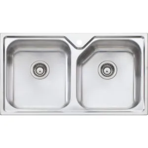 Nu-Petite Double Bowl Sink 1 Tap Hole | Made From Stainless Steel By Oliveri by Oliveri, a Kitchen Sinks for sale on Style Sourcebook