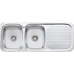 Lakeland Double Bowl Sink With Right Drainer 1 Tap Hole | Made From Stainless Steel By Oliveri by Oliveri, a Kitchen Sinks for sale on Style Sourcebook