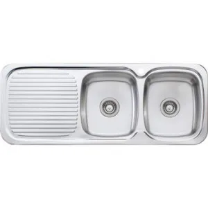 Lakeland Double Bowl Sink With Left Drainer 1 Tap Hole | Made From Stainless Steel By Oliveri by Oliveri, a Kitchen Sinks for sale on Style Sourcebook