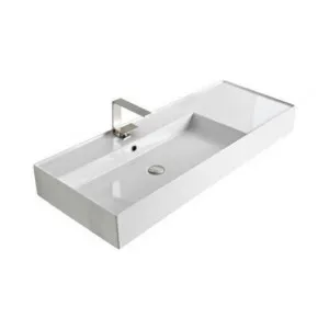 Teorema Wall Basin 1210mm X 460mm X 160mm Left Offset Bowl Gloss | Made From Ceramic In White/Gloss White By ADP by ADP, a Basins for sale on Style Sourcebook