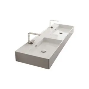 Teorema Wall Basin 1415mm X 460mm X 160mm Double Bowl Gloss | Made From Ceramic In White/Gloss White By ADP by ADP, a Basins for sale on Style Sourcebook