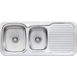 Lakeland 1 & 3/4 Bowl Sink With Drainer Left Bowl 1 Tap Hole | Made From Stainless Steel By Oliveri by Oliveri, a Kitchen Sinks for sale on Style Sourcebook