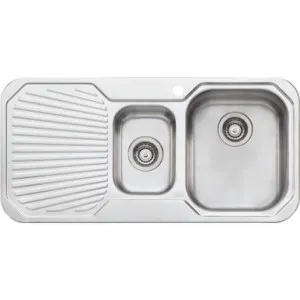 Petite Sink 1&1/2 Right Hand Bowls With Drainer Pe302 One Tap Hole Topmount | Made From Stainless Steel By Oliveri by Oliveri, a Kitchen Sinks for sale on Style Sourcebook