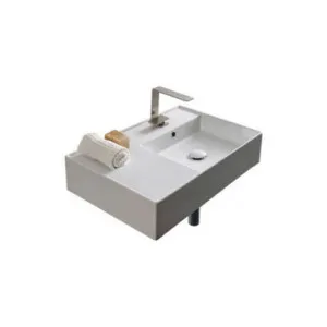 Teorema Wall Basin 600mm X 440mm X 140mm Right Offset Bowl Gloss | Made From Ceramic In White/Gloss White By ADP by ADP, a Basins for sale on Style Sourcebook